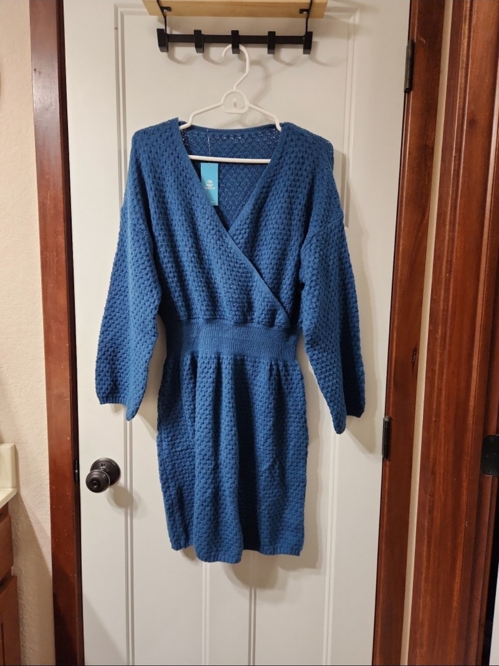 Cupshe Blue Knit Wrap Dress - M